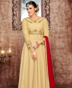Beige Bangalori Silk With Heavy Embroidery Heavy Embroidery Anarkali Suits