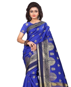Royal Blue Lichi Silk Printed Traditional Sarees