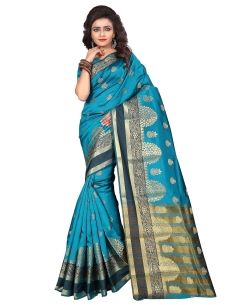 Blue Lichi Silk Printed Traditional Sarees