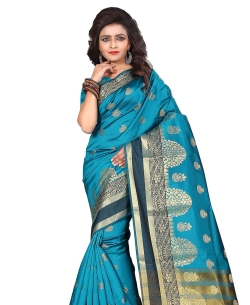 Blue Lichi Silk Printed Traditional Sarees