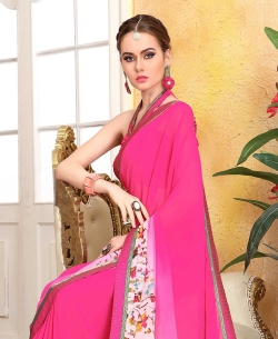 Pink Georgette Printed, Border Regular Sarees