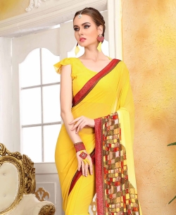 Yellow Georgette Printed, Border Regular Sarees