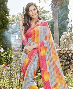 Grey Georgette Printed Regular Sarees