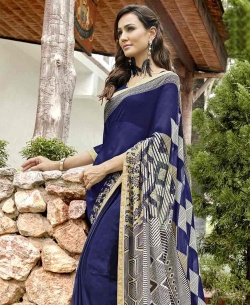 Navy Blue Georgette Printed Regular Sarees