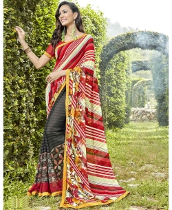 Black Georgette Printed Regular Sarees