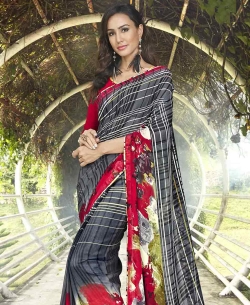 Grey Georgette Printed Regular Sarees
