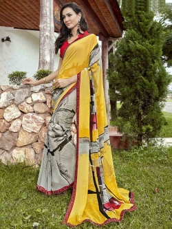 Grey Georgette Printed Regular Sarees