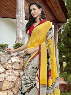Grey Georgette Printed Regular Sarees