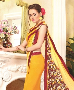 Yellow Georgette Printed, Border Regular Sarees