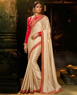 Cream Silk Border Work Border Sarees