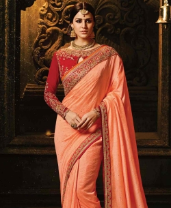 Peach Silk Border Work Border Sarees