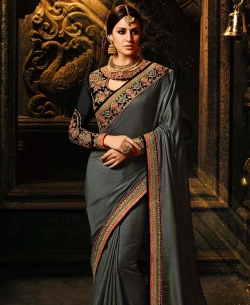 Grey Silk Border Work Border Sarees