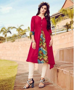 Pink Cotton Printed Anarkali Kurtis