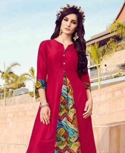 Pink Cotton Printed Anarkali Kurtis