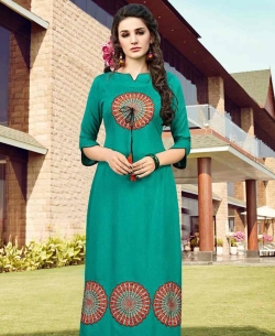 Green Cotton Printed A Line Kurtis