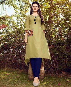 Beige Cotton Printed Anarkali Kurtis