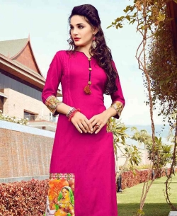 Pink Cotton Printed A Line Kurtis