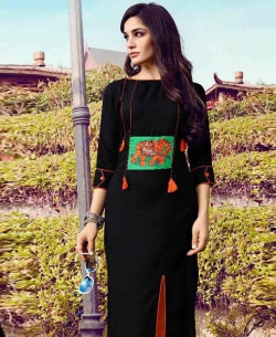 Black Cotton Printed A Line Kurtis