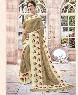 Cream Bhagalpuri Printed Cotton Sarees