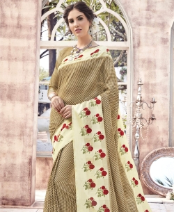 Cream Bhagalpuri Printed Cotton Sarees