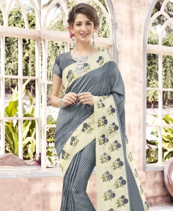 Grey Bhagalpuri Printed Cotton Sarees
