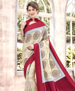 Cream Bhagalpuri Printed Cotton Sarees