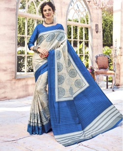 Cream Bhagalpuri Printed Cotton Sarees