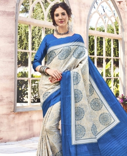 Cream Bhagalpuri Printed Cotton Sarees