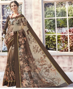 Brown Bhagalpuri Printed Cotton Sarees