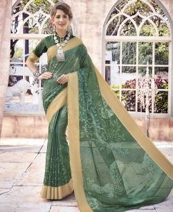 Light Green Bhagalpuri Printed Cotton Sarees