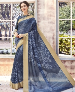 Dark Blue Bhagalpuri Printed Cotton Sarees