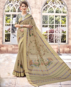 Beige Bhagalpuri Printed Cotton Sarees
