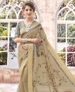 Beige Bhagalpuri Printed Cotton Sarees