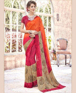 Orange Bhagalpuri Printed Cotton Sarees