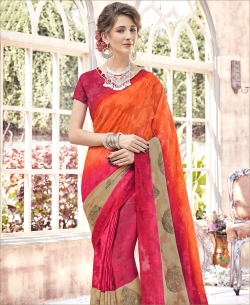 Orange Bhagalpuri Printed Cotton Sarees