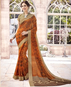 Orange Bhagalpuri Printed Cotton Sarees