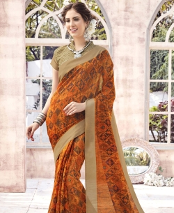 Orange Bhagalpuri Printed Cotton Sarees