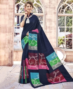Navy Blue Bhagalpuri Printed Cotton Sarees