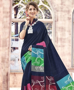 Navy Blue Bhagalpuri Printed Cotton Sarees