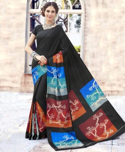 Black Bhagalpuri Printed Cotton Sarees
