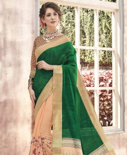 Green Bhagalpuri Printed Half And Half Sarees