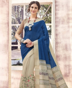 Navy Blue Bhagalpuri Printed Half And Half Sarees