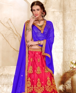Pink Net Embroidery & Hand Work A Line Lehengas