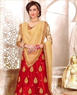 Maroon Net Embroidery & Hand Work A Line Lehengas