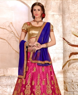 Pink Net Embroidery & Hand Work A Line Lehengas