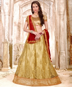 Cream Net Embroidery & Hand Work A Line Lehengas