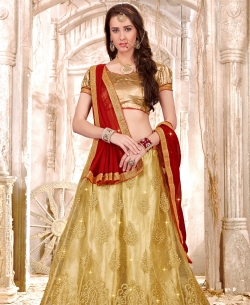 Cream Net Embroidery & Hand Work A Line Lehengas