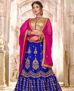 Navy Blue Net Embroidery & Hand Work A Line Lehengas