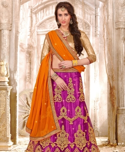 Purple Net Embroidery & Hand Work A Line Lehengas