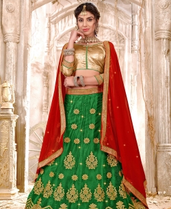 Green Net Embroidery & Hand Work A Line Lehengas